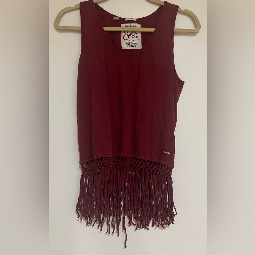 Women’s Superdry Maroon Tank Top with Fringe